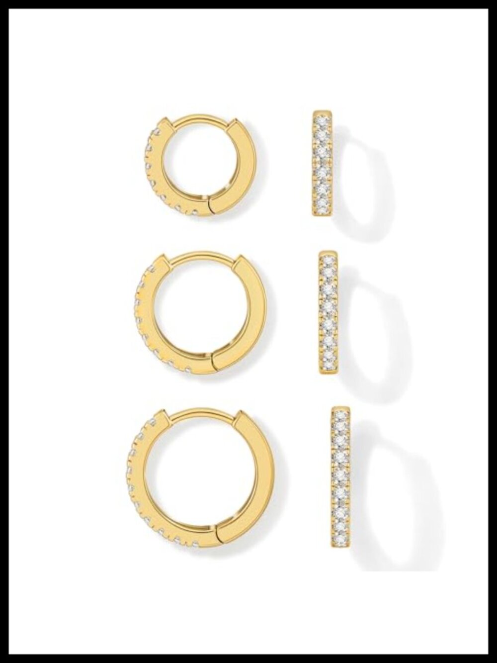 3 Pairs Small Hoop Earrings 14k Gold Plated Cubic Zirconia Huggie Set